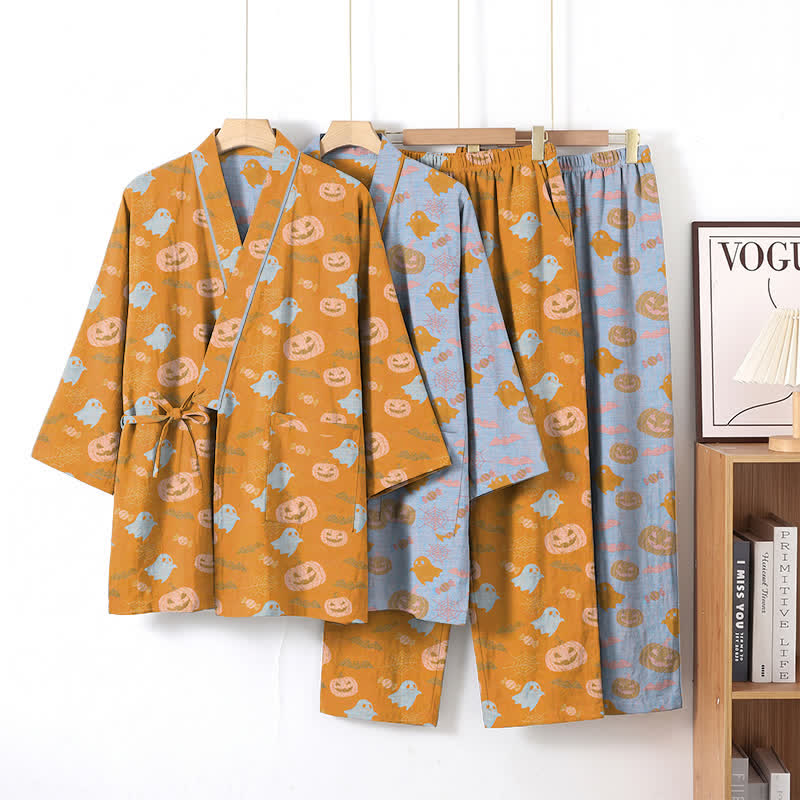 Halloween-Geister-Kürbis-Baumwollkimono-Pyjama-Set - image 0