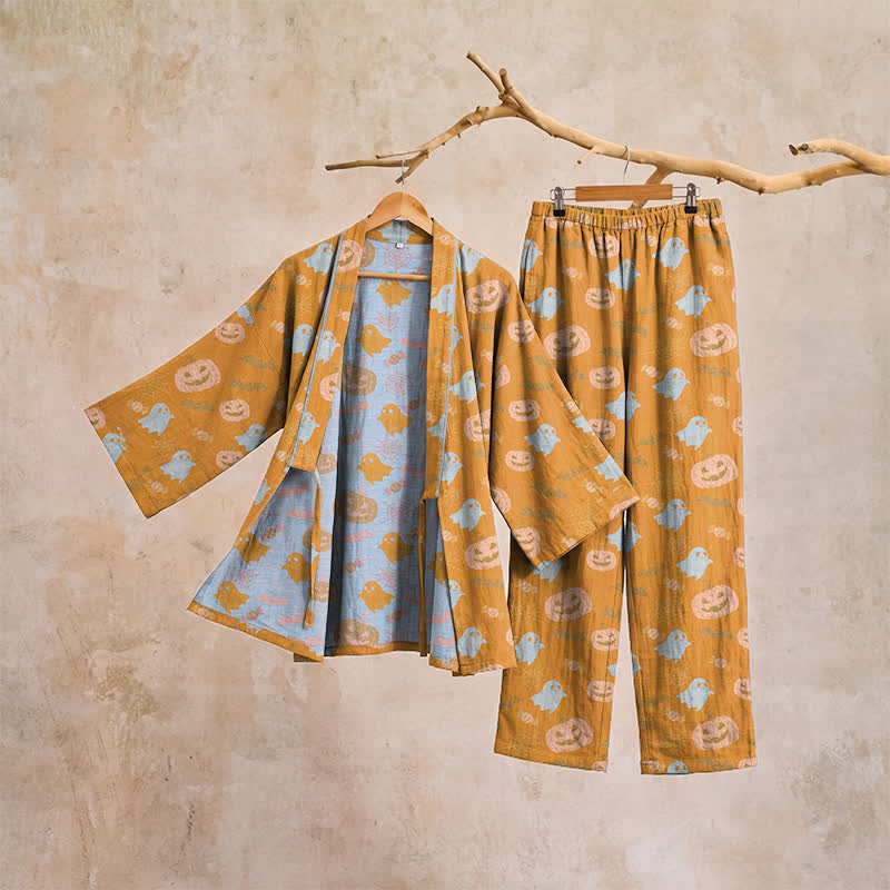 Halloween-Geister-Kürbis-Baumwollkimono-Pyjama-Set - image 4
