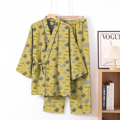 Halloween-Geister-Kürbis-Baumwollkimono-Pyjama-Set - Gelb & Grau - XL - image 16