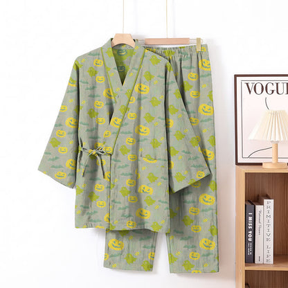 Halloween-Geister-Kürbis-Baumwollkimono-Pyjama-Set - Grau & Grün - XL - image 40