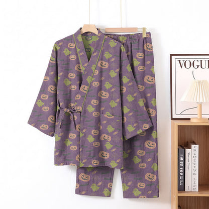 Halloween-Geister-Kürbis-Baumwollkimono-Pyjama-Set - Tiefviolett - XL - image 48