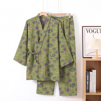 Halloween-Geister-Kürbis-Baumwollkimono-Pyjama-Set - Grün & Lila - XL - image 56