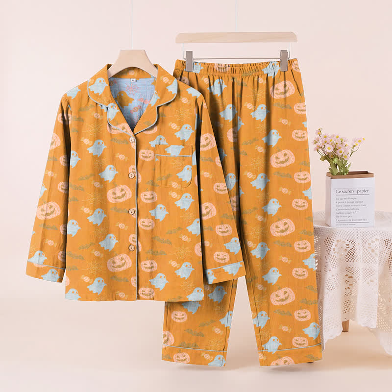 Niedliches Loungewear-Set aus Baumwolle mit Geister- und Kürbismotiven - Orange & Gelb - XL - image 0