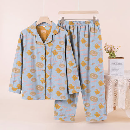 Niedliches Loungewear-Set aus Baumwolle mit Geister- und Kürbismotiven - Blau & Orange - XL - image 6