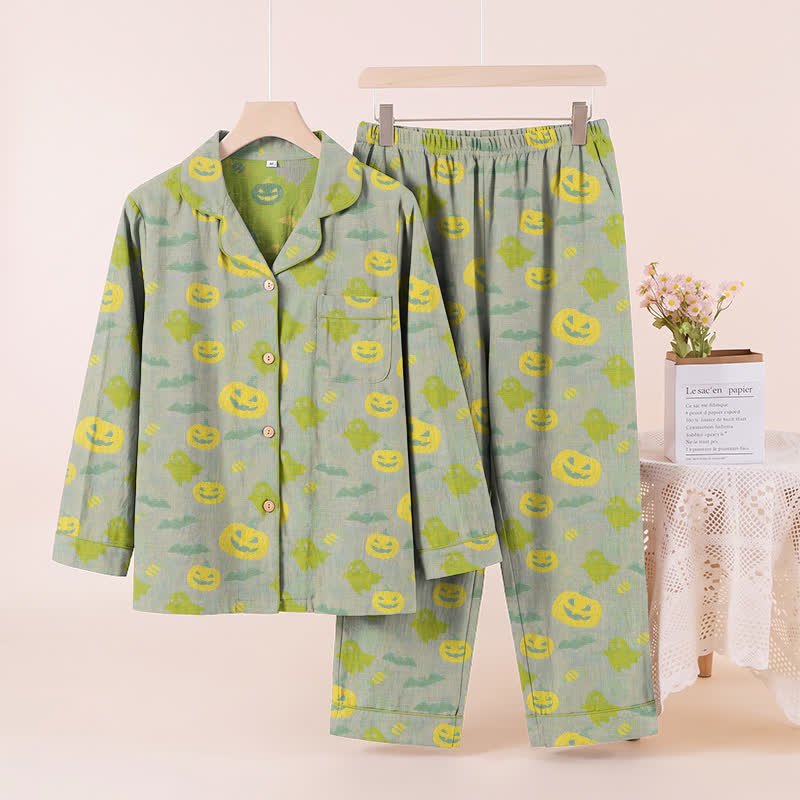Niedliches Loungewear-Set aus Baumwolle mit Geister- und Kürbismotiven - Grau & Grün - XL - image 30
