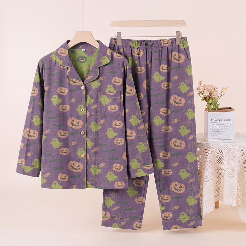 Niedliches Loungewear-Set aus Baumwolle mit Geister- und Kürbismotiven - Tiefviolett - XL - image 36