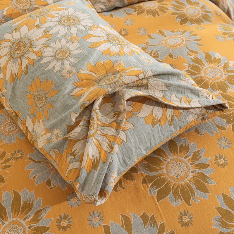 Vintage Sonnenblumen-Orange Baumwoll-Bettwäsche-Set - image 14