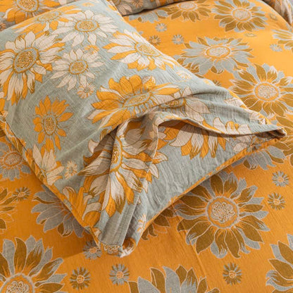 Vintage Sonnenblumen-Orange Baumwoll-Bettwäsche-Set - image 14