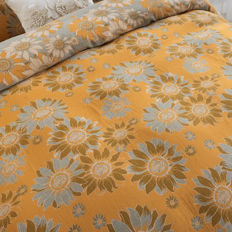 Vintage Sonnenblumen-Orange Baumwoll-Bettwäsche-Set - image 9