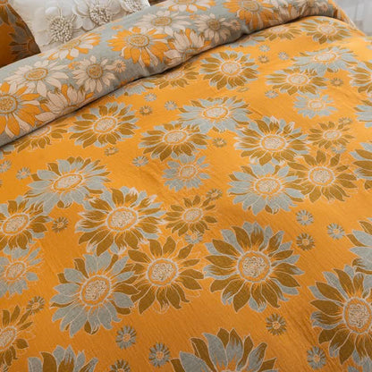 Vintage Sonnenblumen-Orange Baumwoll-Bettwäsche-Set - image 9