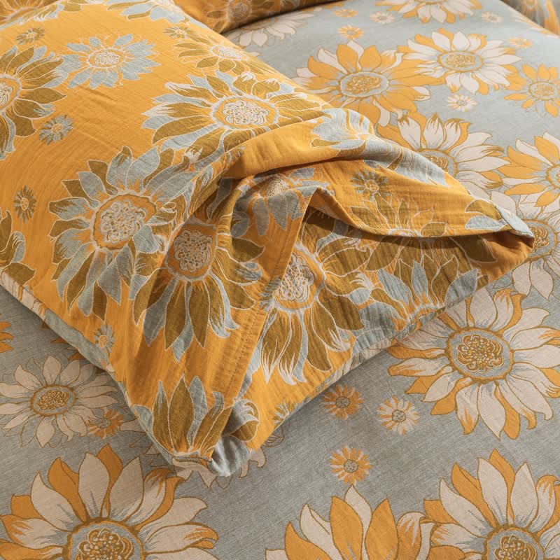Vintage Sonnenblumen-Orange Baumwoll-Bettwäsche-Set - image 31
