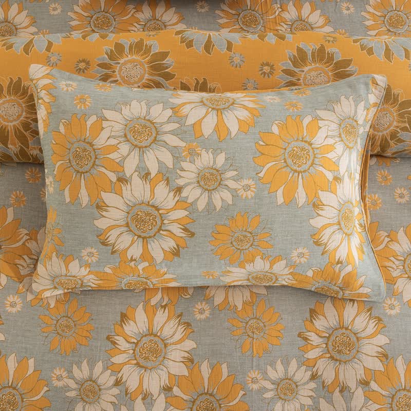 Vintage Sonnenblumen-Orange Baumwoll-Bettwäsche-Set - Hellgrau - 50cm x 50cm x 37" - 2 Kissenbezüge - image 29