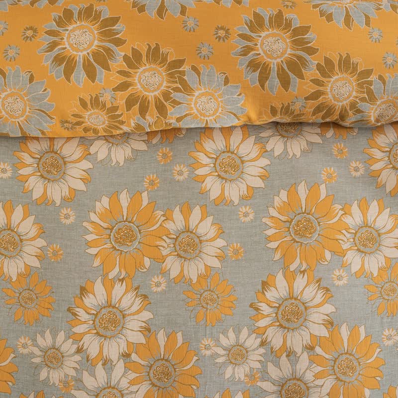 Vintage Sonnenblumen-Orange Baumwoll-Bettwäsche-Set - image 26