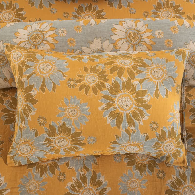 Vintage Sonnenblumen-Orange Baumwoll-Bettwäsche-Set - Orange - 50cm x 50cm x 37" - 2 Kissenbezüge - image 13