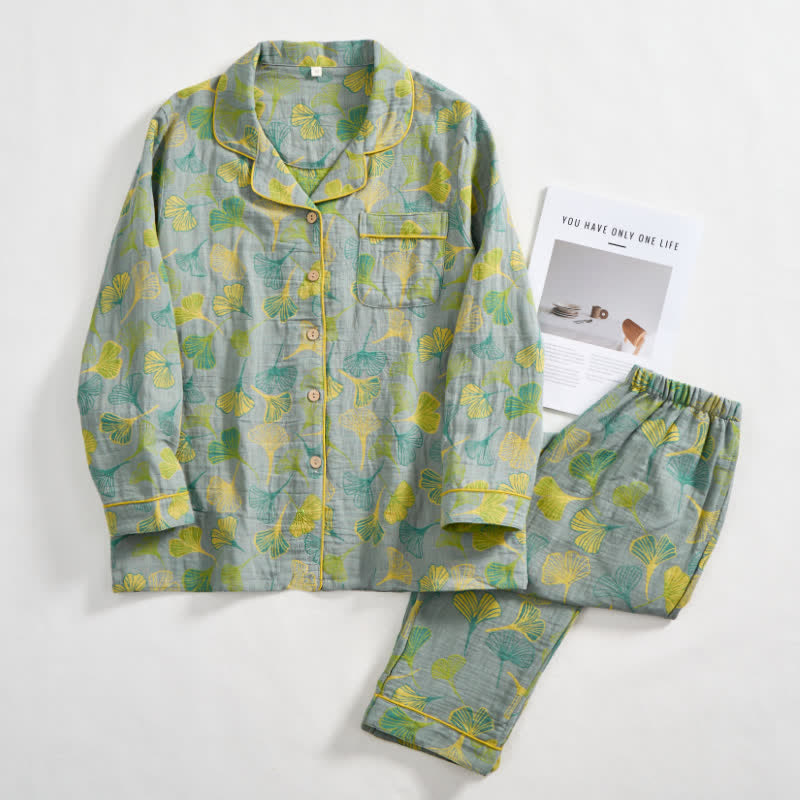 Naturinspiriertes Loungewear-Set aus Baumwolle mit Ginkgoblattmuster - image 14