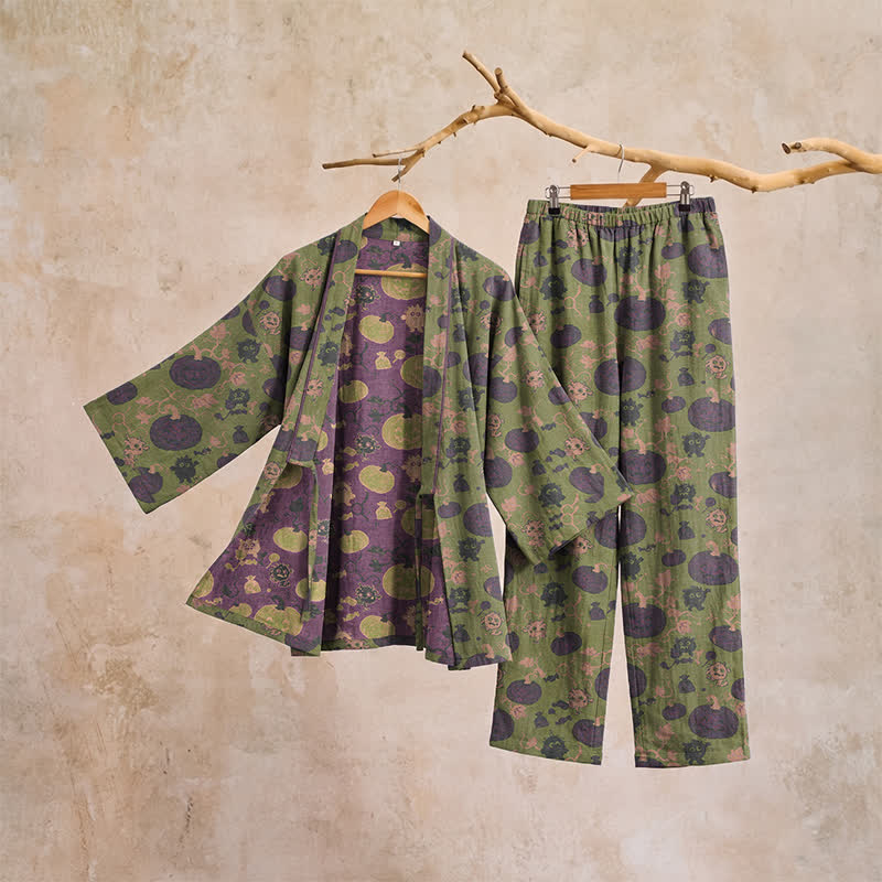 Retro Halloween Kürbis Kimono Pyjama Set - image 14