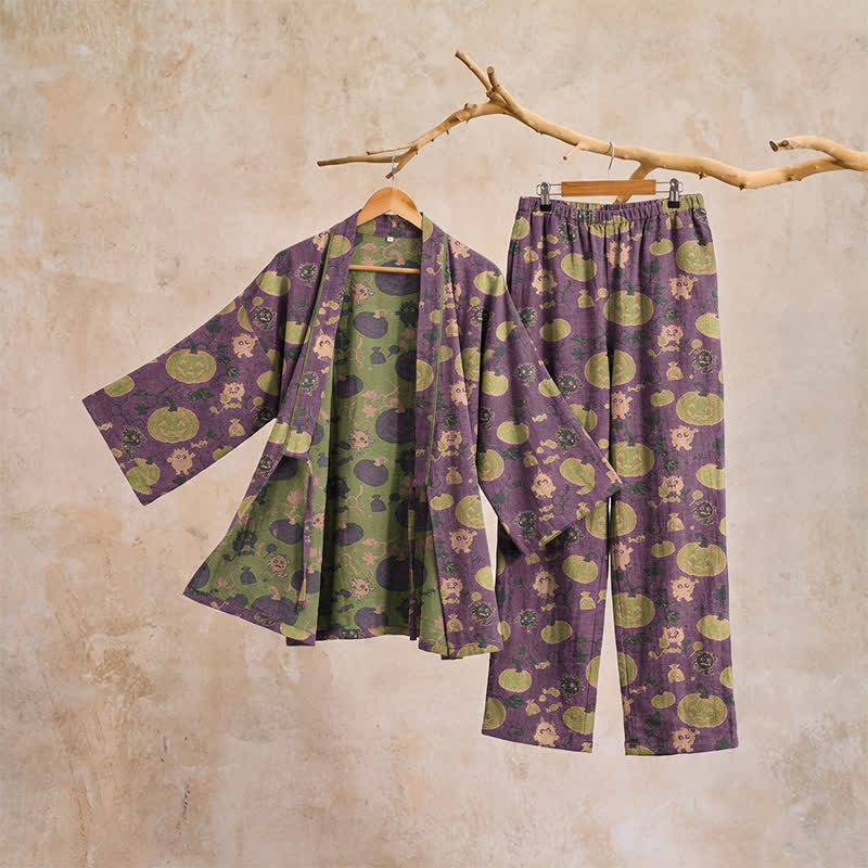 Retro Halloween Kürbis Kimono Pyjama Set - image 6