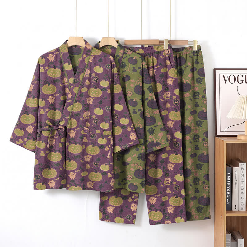 Retro Halloween Kürbis Kimono Pyjama Set - image 0