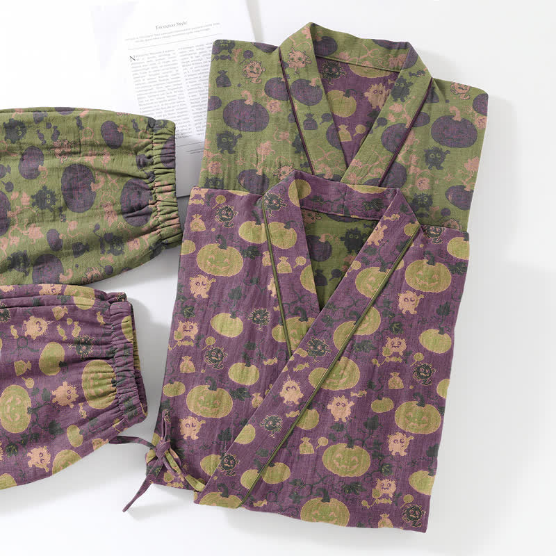 Retro Halloween Kürbis Kimono Pyjama Set - image 7