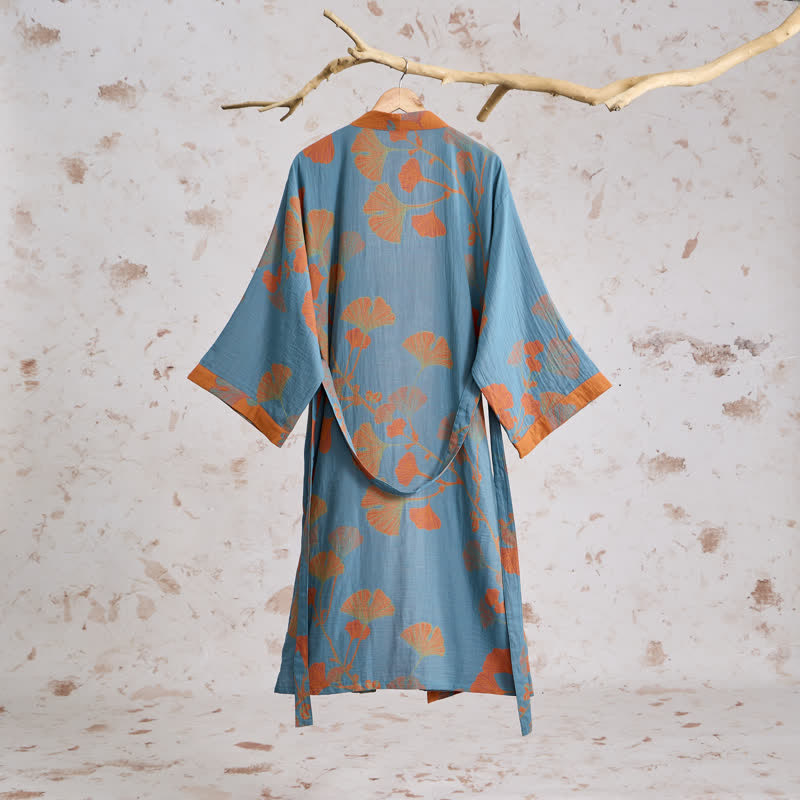 Retro-Kimono aus Baumwolle mit Ginkgoblatt - image 9