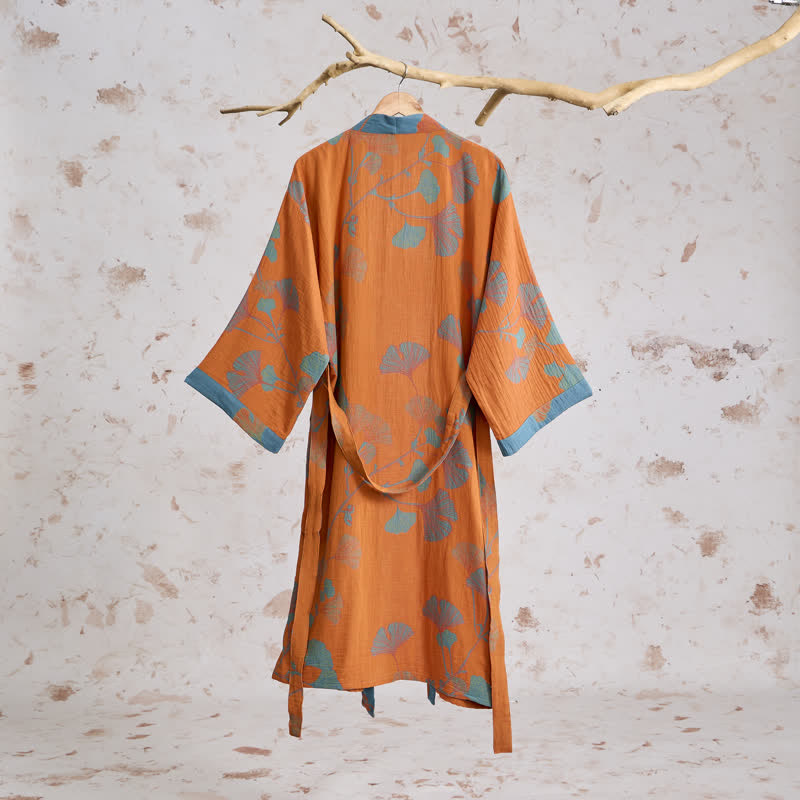 Retro-Kimono aus Baumwolle mit Ginkgoblatt - image 1