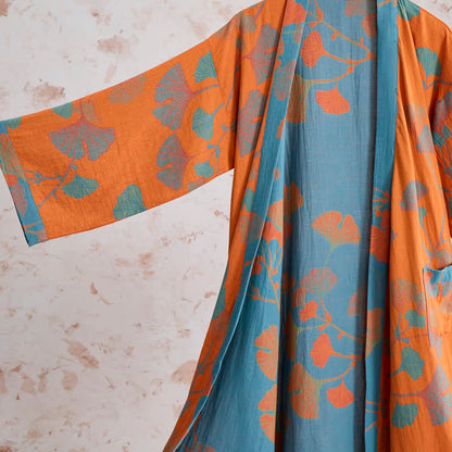 Retro-Kimono aus Baumwolle mit Ginkgoblatt - image 3