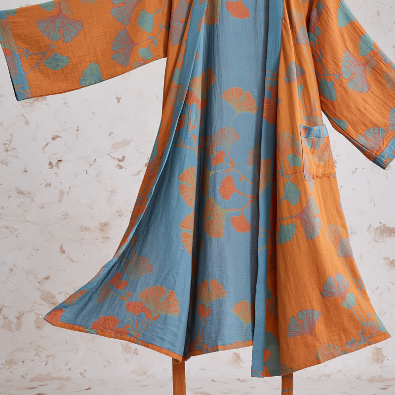 Retro-Kimono aus Baumwolle mit Ginkgoblatt - image 5