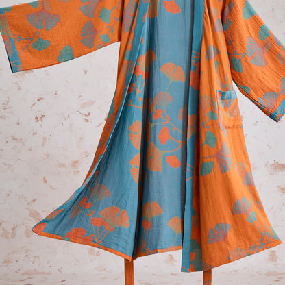 Retro-Kimono aus Baumwolle mit Ginkgoblatt - image 5