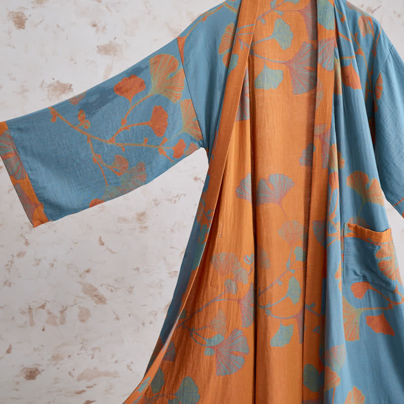 Retro-Kimono aus Baumwolle mit Ginkgoblatt - image 11