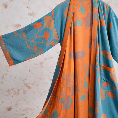 Retro-Kimono aus Baumwolle mit Ginkgoblatt - image 11