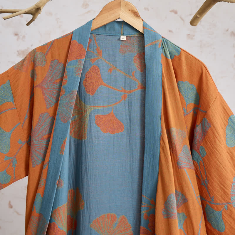 Retro-Kimono aus Baumwolle mit Ginkgoblatt - image 2