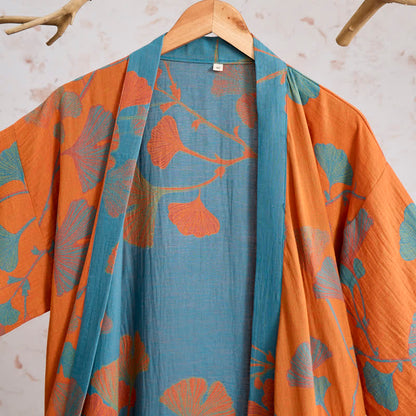 Retro-Kimono aus Baumwolle mit Ginkgoblatt - image 2