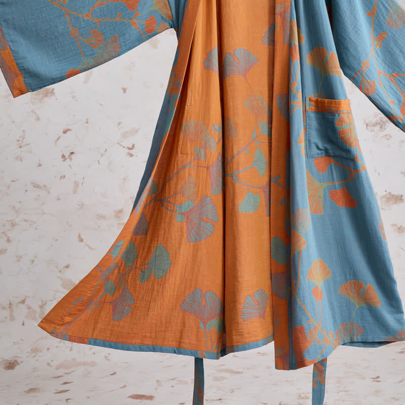 Retro-Kimono aus Baumwolle mit Ginkgoblatt - image 13