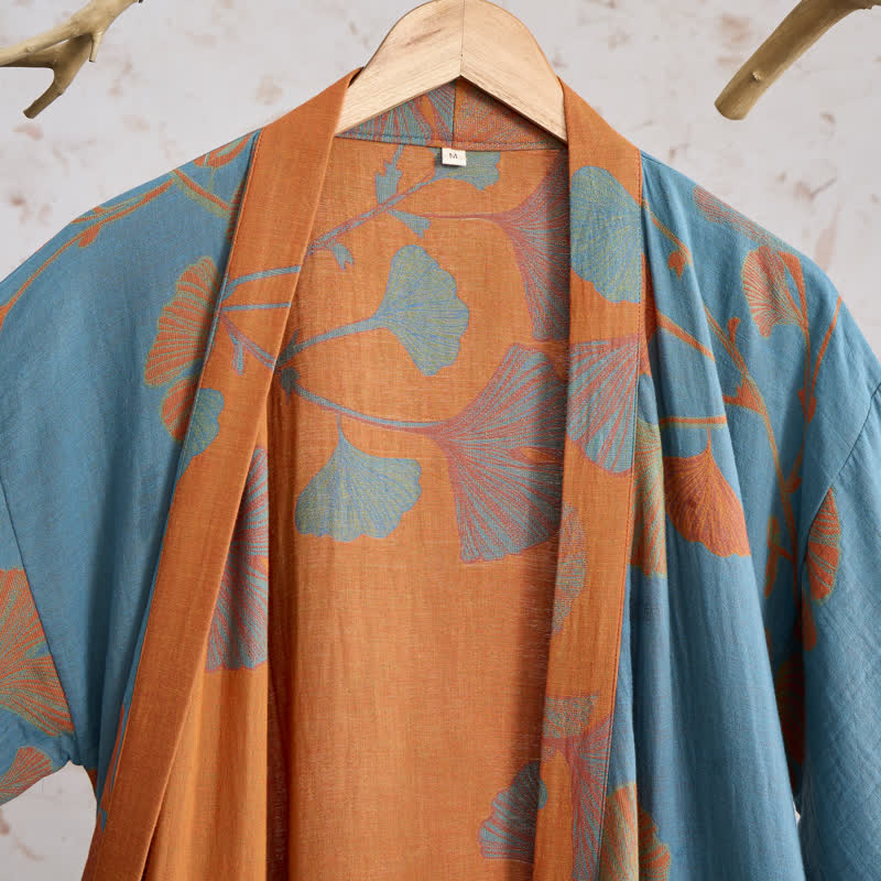 Retro-Kimono aus Baumwolle mit Ginkgoblatt - image 10