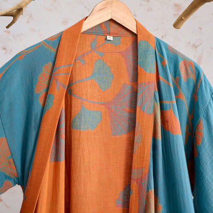 Retro-Kimono aus Baumwolle mit Ginkgoblatt - image 10