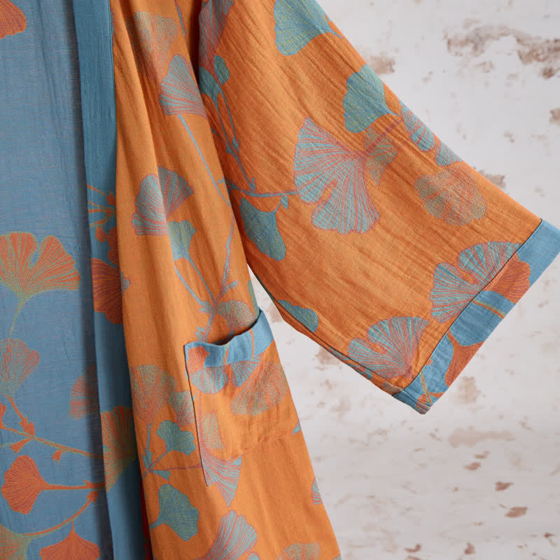 Retro-Kimono aus Baumwolle mit Ginkgoblatt - image 4