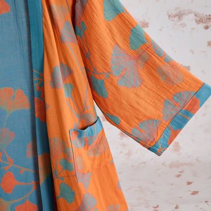 Retro-Kimono aus Baumwolle mit Ginkgoblatt - image 4