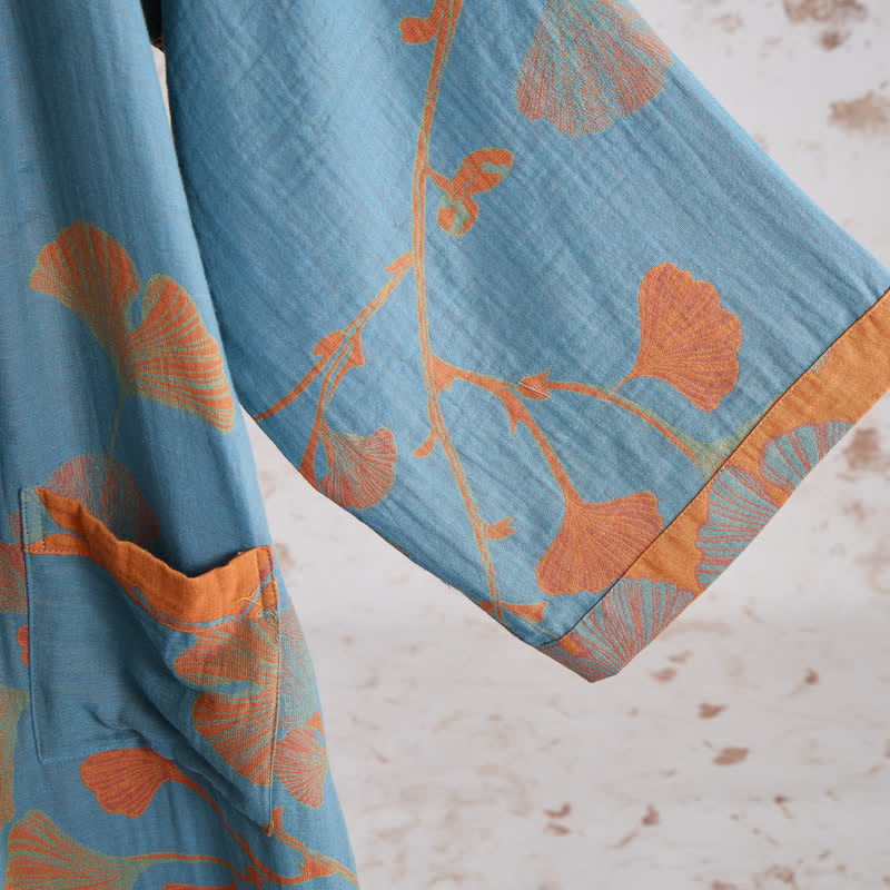 Retro-Kimono aus Baumwolle mit Ginkgoblatt - image 12