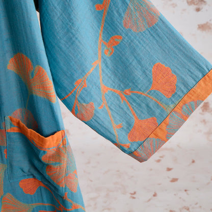 Retro-Kimono aus Baumwolle mit Ginkgoblatt - image 12