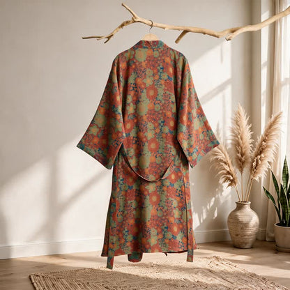 Vintage Kimono-Bademantel aus Baumwolle mit bunten Blumenmustern - image 1