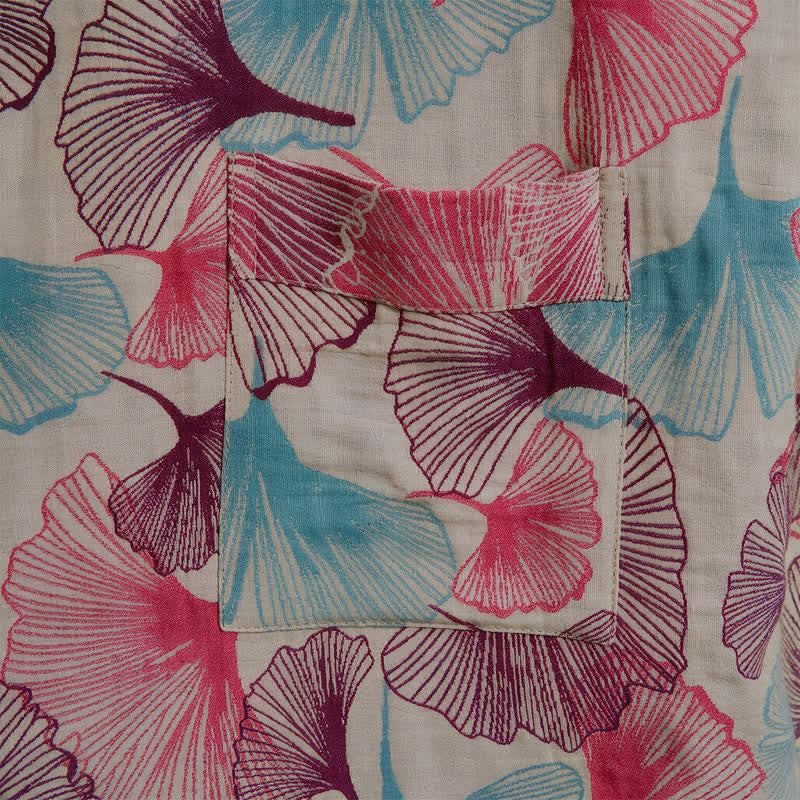 Künstlerischer Kimono aus Ginkgoblättern – Loungewear-Bademantel - image 9