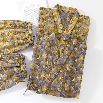 Vintage Kimono-Pyjama-Set aus Baumwolle mit Ginkgoblatt-Motiv - image 11