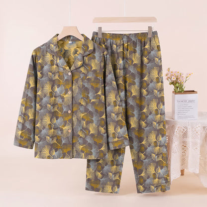 Pyjama-Set mit Ginkgoblatt-Kragen - Hellbraun - XL - image 5