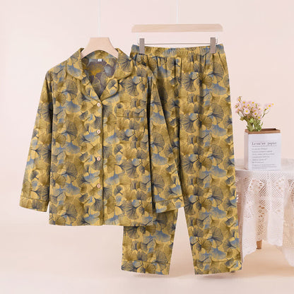 Pyjama-Set mit Ginkgoblatt-Kragen - Gelb - XL - image 0