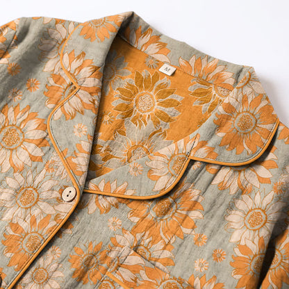 Retro-Sonnenblumen-Baumwoll-Loungewear-Pyjama-Set - image 9