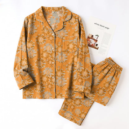 Retro-Sonnenblumen-Baumwoll-Loungewear-Pyjama-Set - image 5