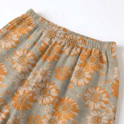 Retro-Sonnenblumen-Baumwoll-Loungewear-Pyjama-Set - image 11