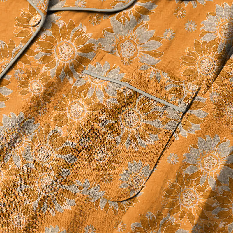 Retro-Sonnenblumen-Baumwoll-Loungewear-Pyjama-Set - image 3