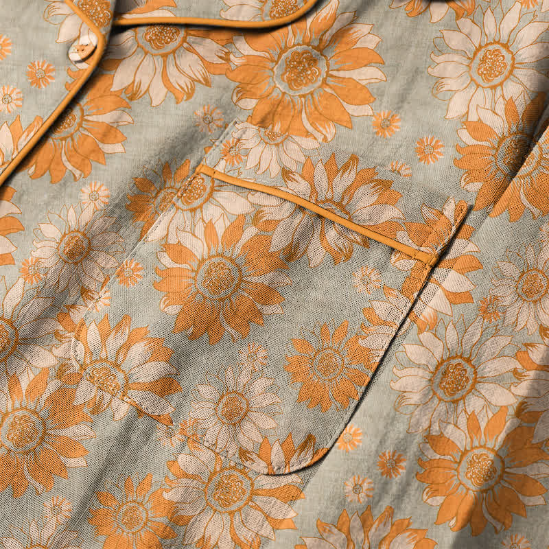 Retro-Sonnenblumen-Baumwoll-Loungewear-Pyjama-Set - image 10
