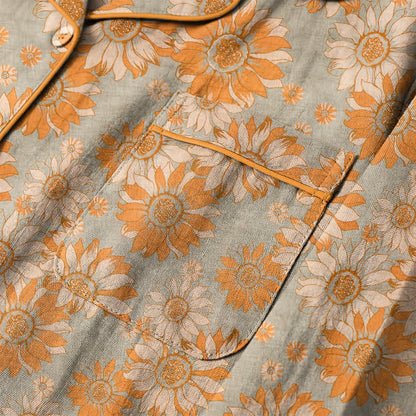 Retro-Sonnenblumen-Baumwoll-Loungewear-Pyjama-Set - image 10